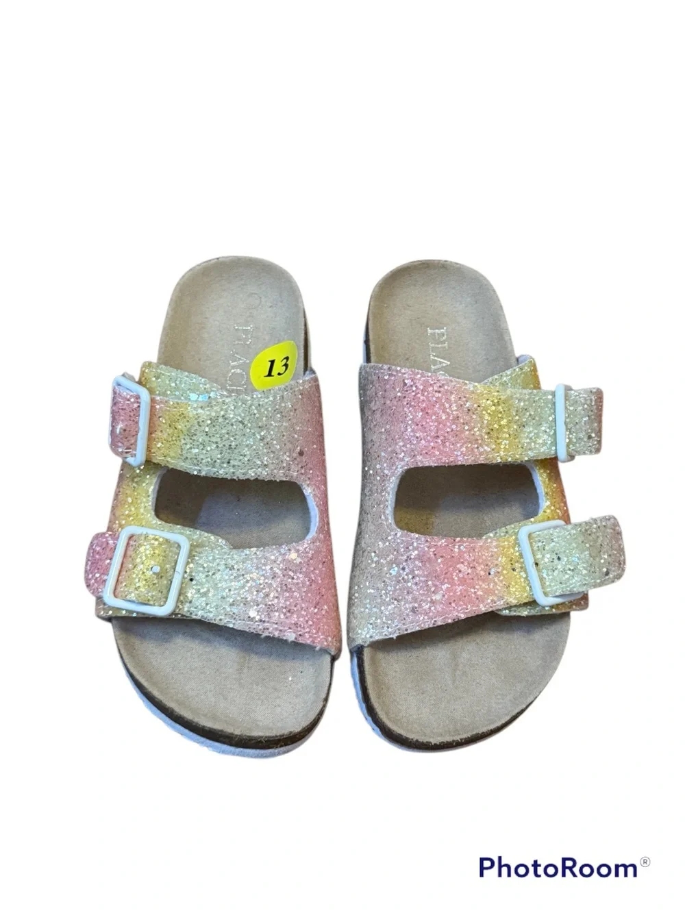 The Children's Place Glitter Double-Buckle Slide Sandals NWOT